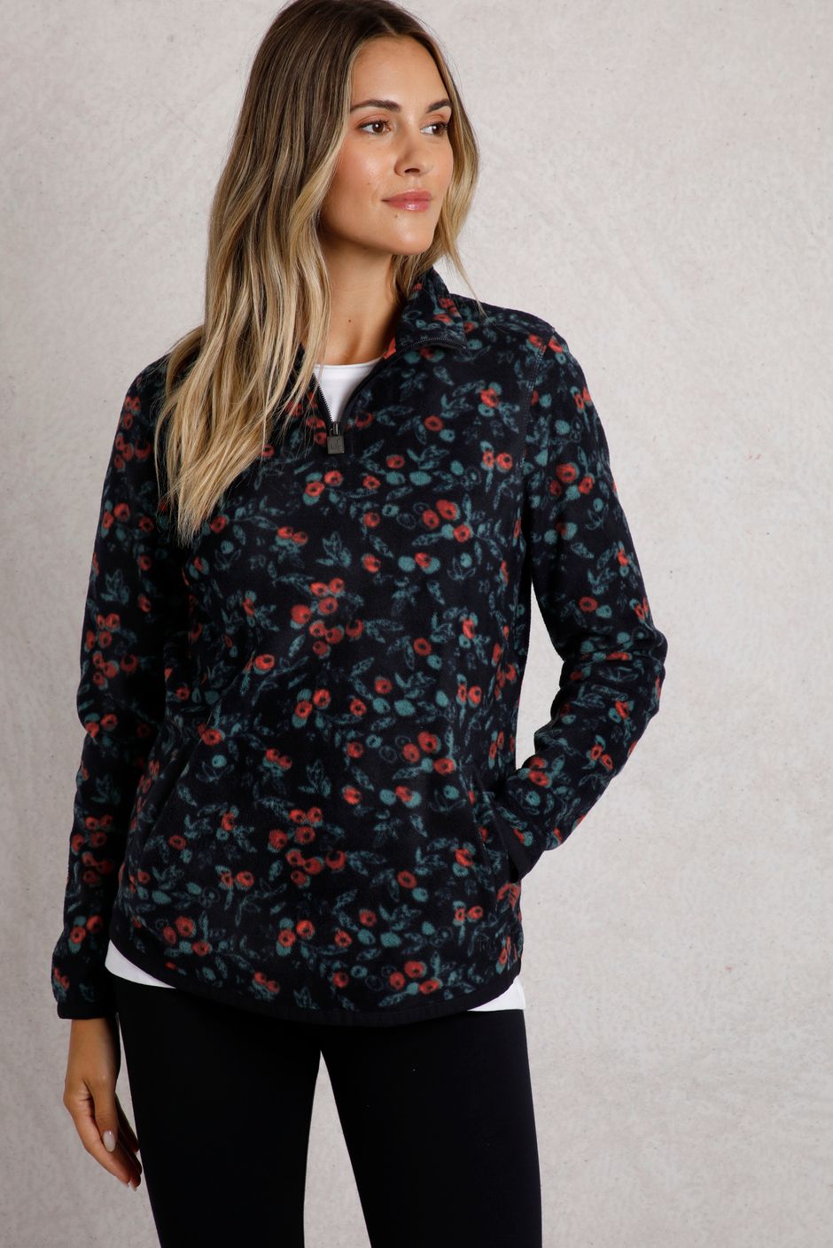 Reena 1/4 Zip Printed Micro Fleece Midnight