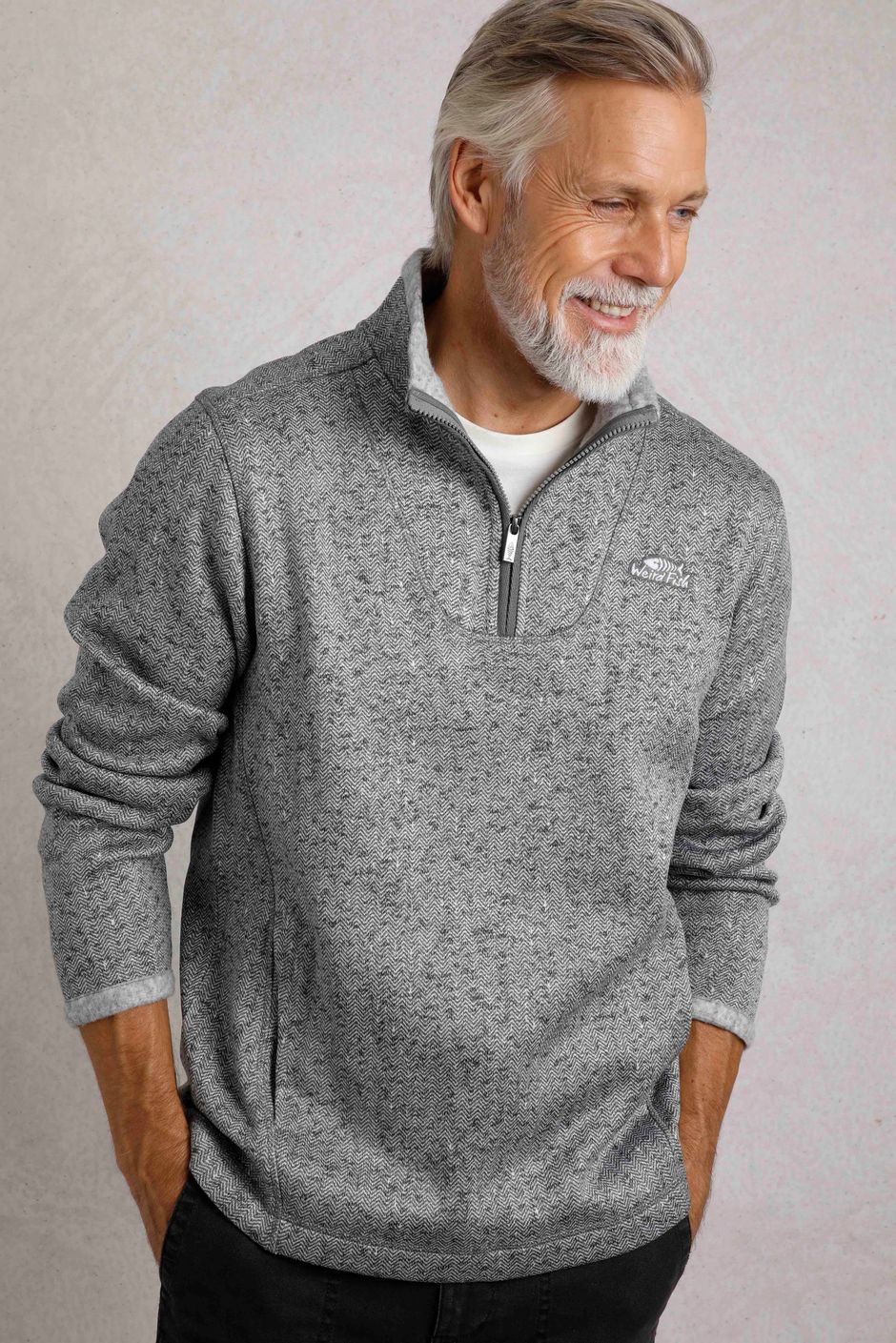 Robins Eco 1/4 Zip Heringbone Soft Knit Storm Grey