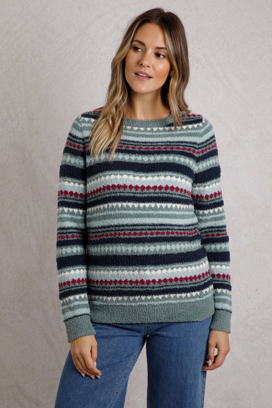 Tyla Cosy Patterned Knit Jumper Frosty Spruce