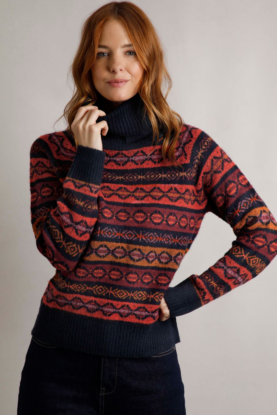 Annecy Eco Fair Isle Roll Neck Jumper Navy