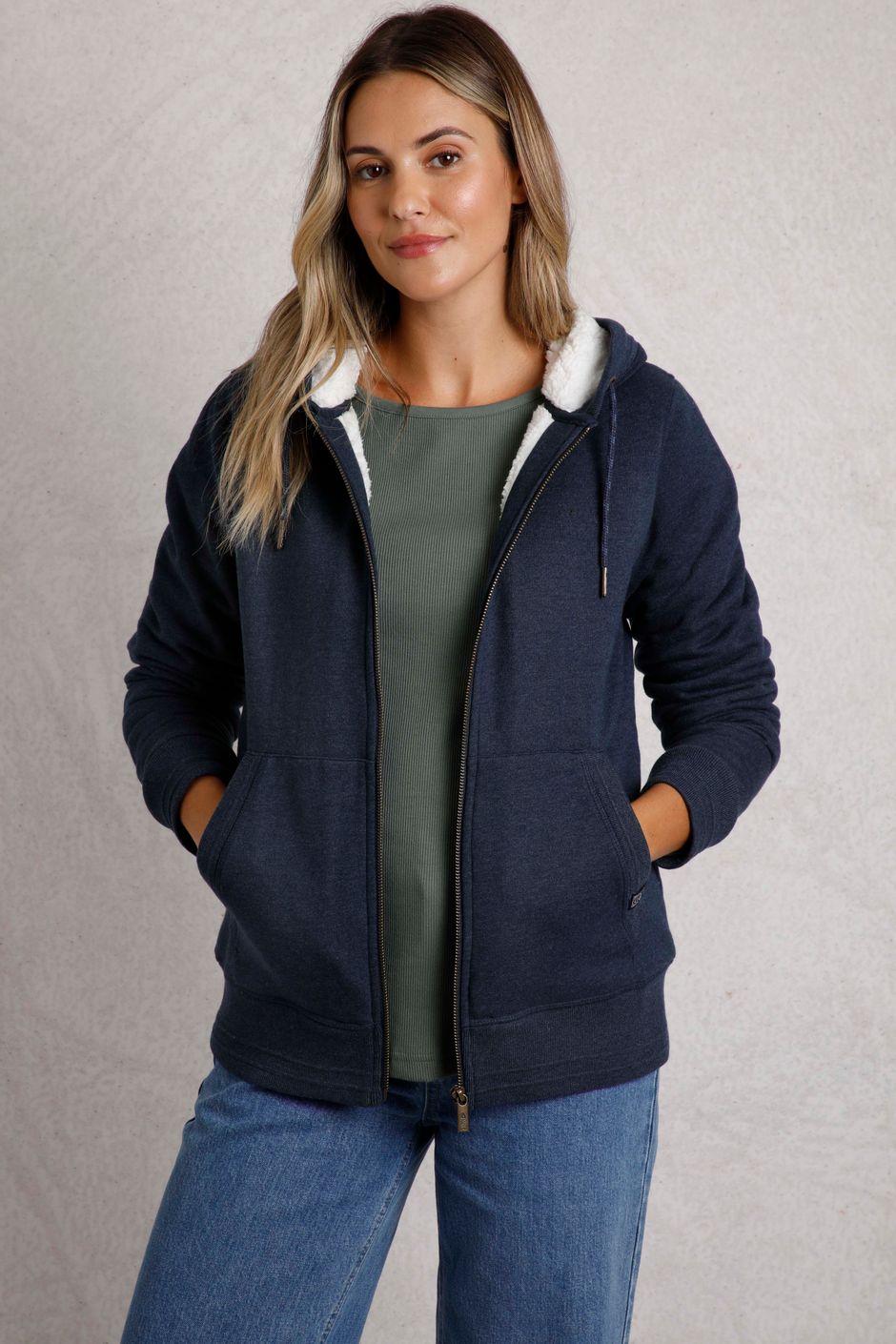 Sevanna Eco Borg Lined Jersey Hoodie Navy