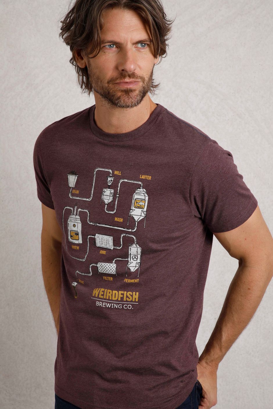 Brewer Eco Front Print Graphic T-Shirt Mulled Wine