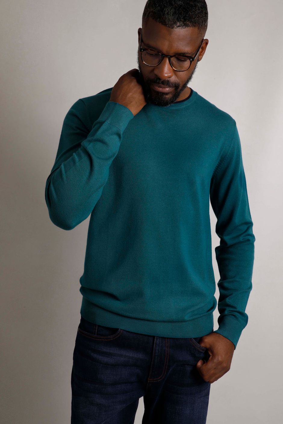 Noah Crew Neck Fine Knit Jumper Mineral Blue