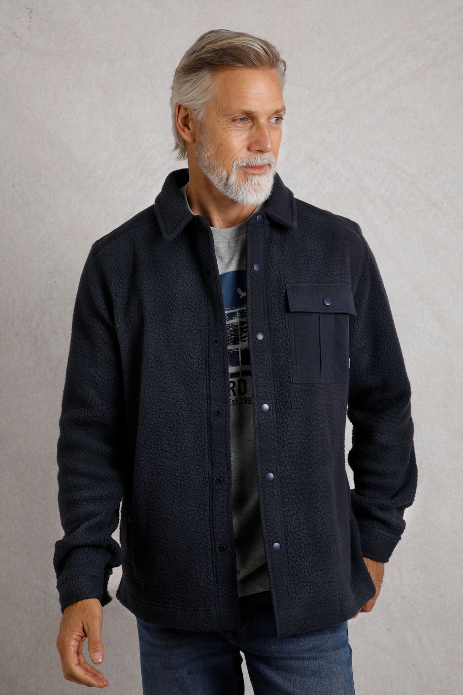 Hantport Borg Fleece Shacket Navy