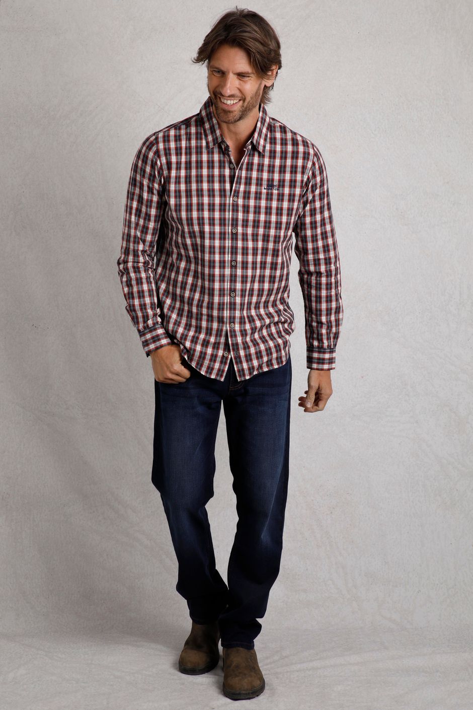 Lando Long Sleeve Check Shirt Navy