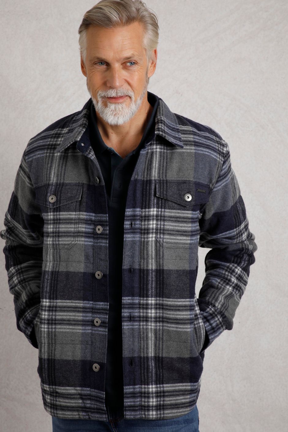 Hollage Quilted Check Shacket  Cement