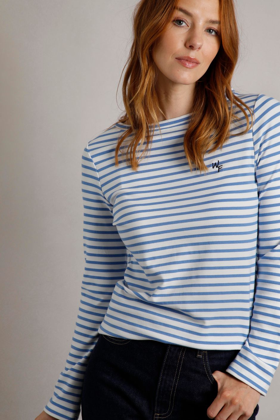 Anna Striped Long Sleeve T-Shirt in Brown/Blue main image 0