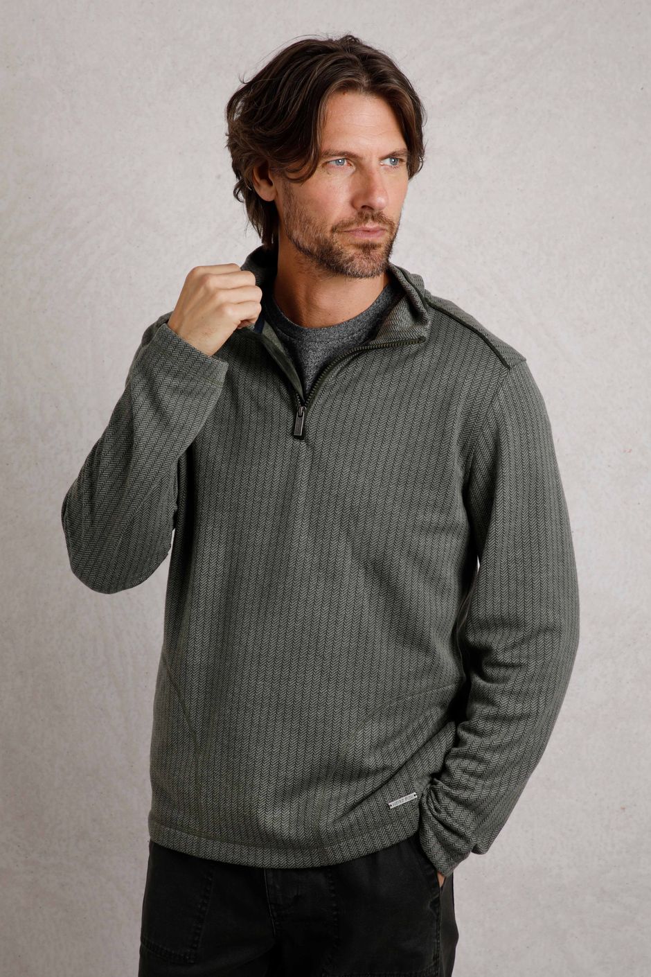 Sterling Eco 1/4 Zip Herringbone Fleece Dark Olive