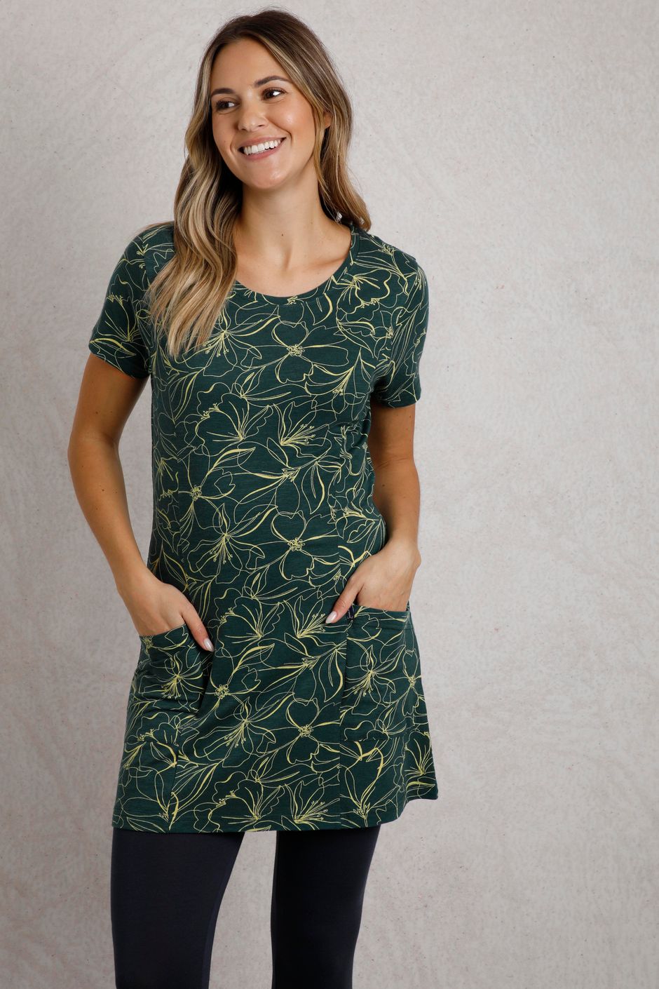 Sidra Organic Cotton Printed Jersey Slub Tunic Forest Green