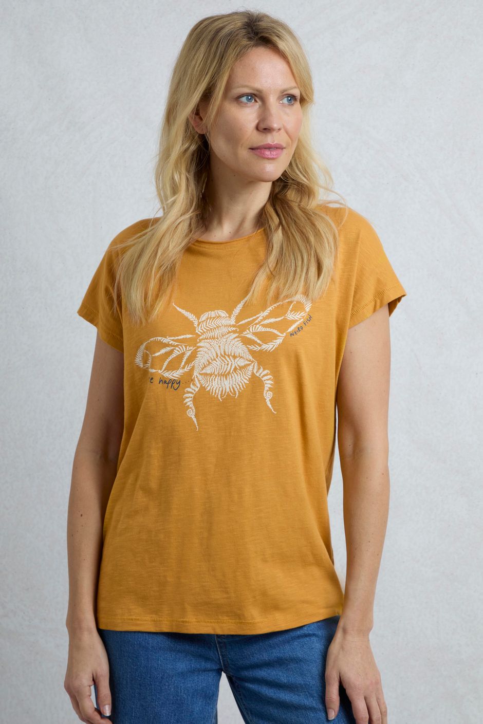 Fern Bee Organic Cotton Front Print Graphic T-Shirt Deep Amber