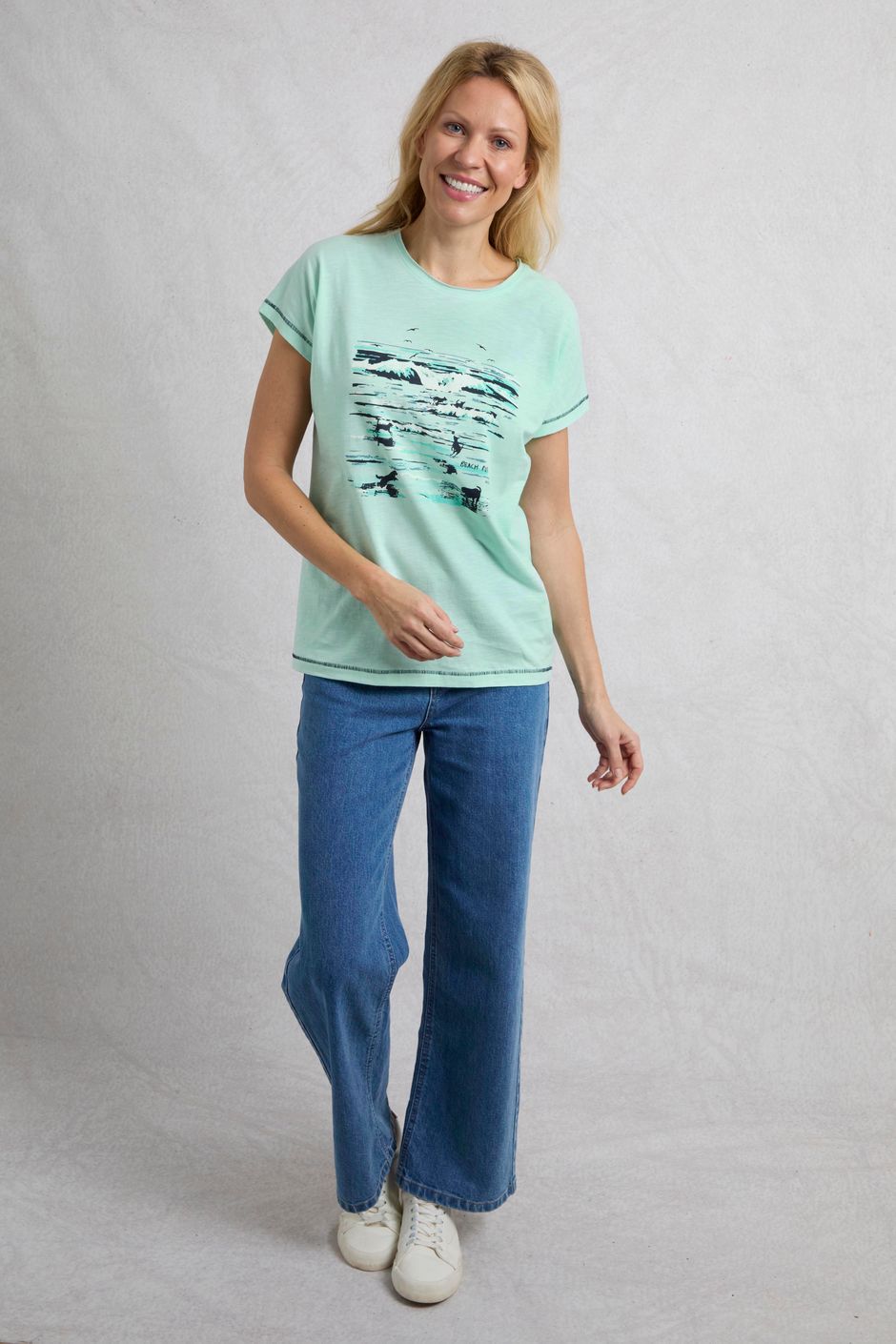 Beach Run Organic Cotton Front Print Graphic T-Shirt Seafoam