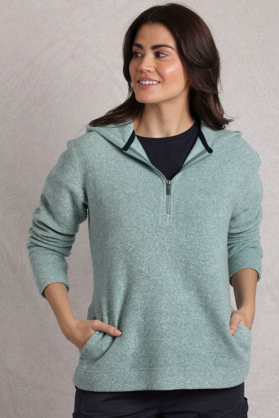 Alisa Eco 1/4 Zip Snow Marl Fleece Hoodie Mineral Blue