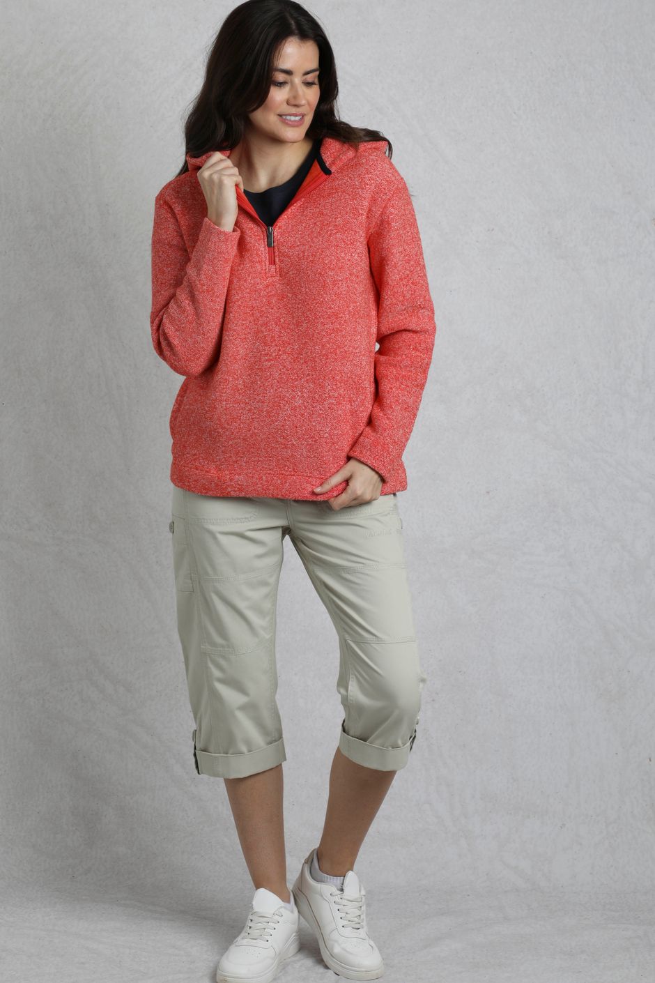 Alisa Eco 1/4 Zip Snow Marl Fleece Hoodie Tango Red