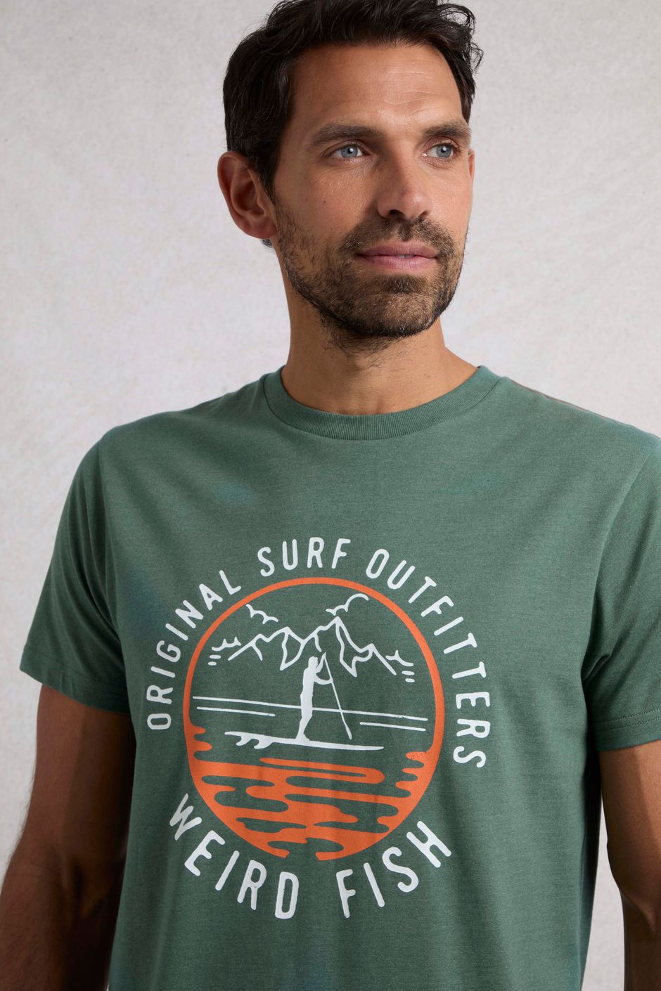 Paddle Front Print Graphic T-Shirt Dusky Green