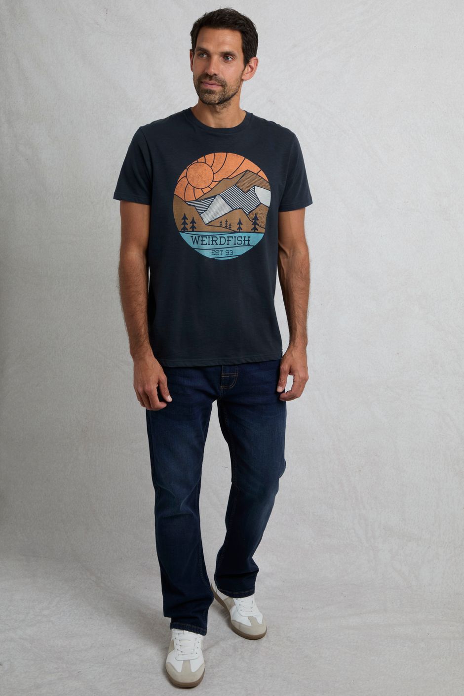 Foothills Organic Cotton Front Print T-Shirt Navy