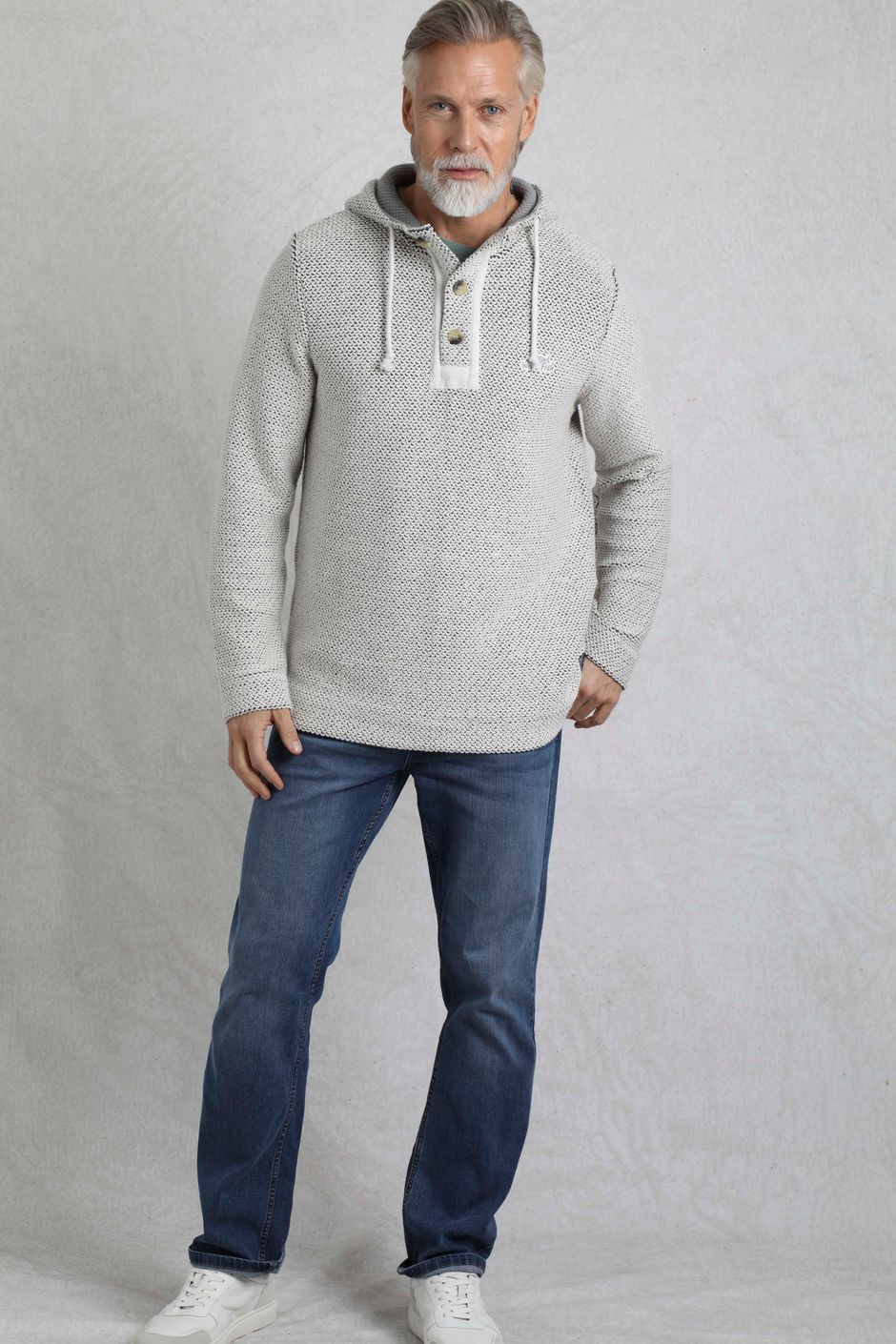 Bakersfield Button Neck Eco Macaroni Hoodie Ecru