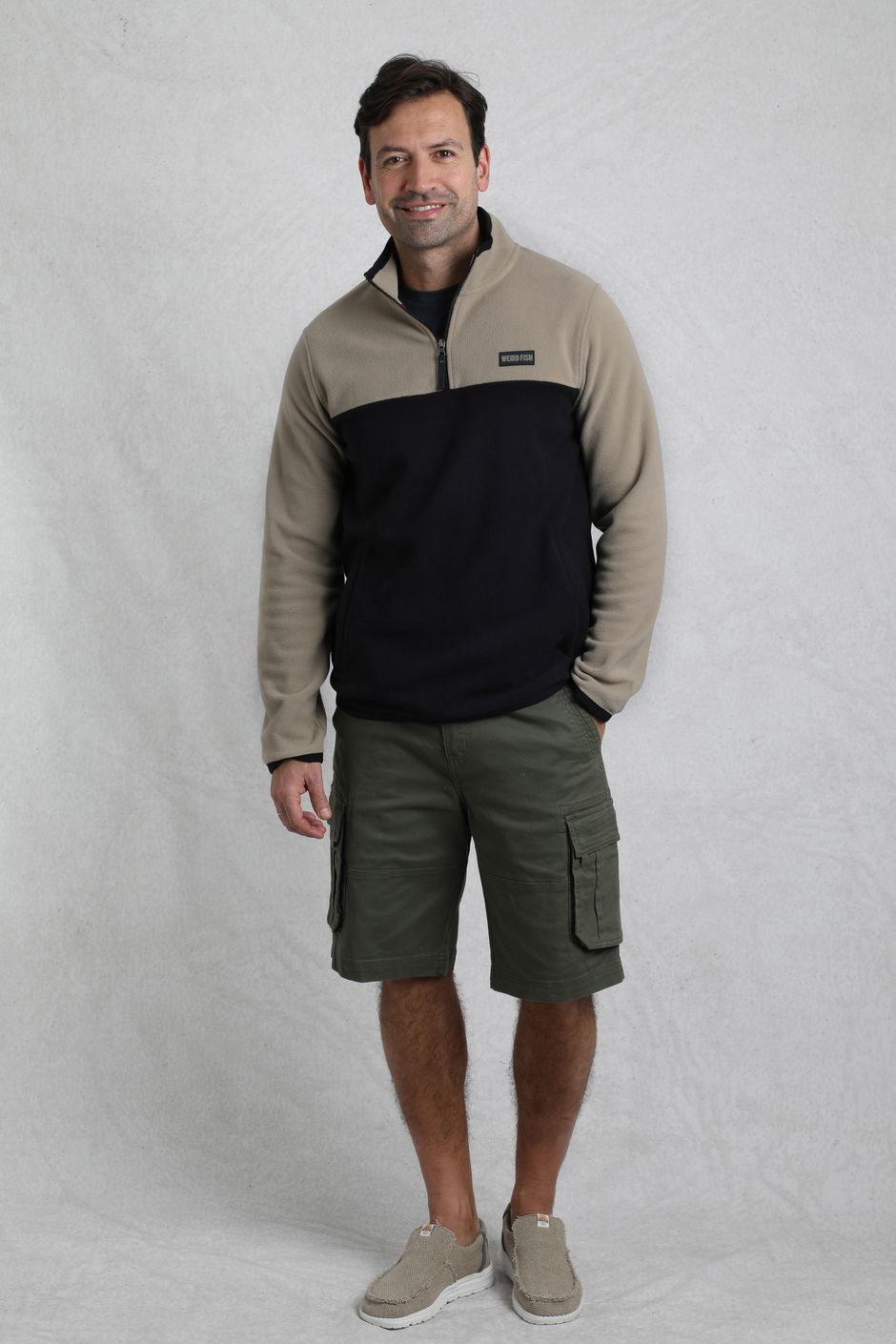 Tristan 1/4 Zip Colour Block Microfleece Flint Stone