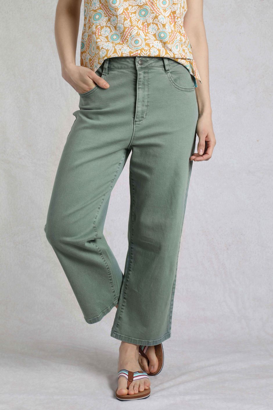 Soulina Wide Leg Cropped Denim Jeans Dusty Teal