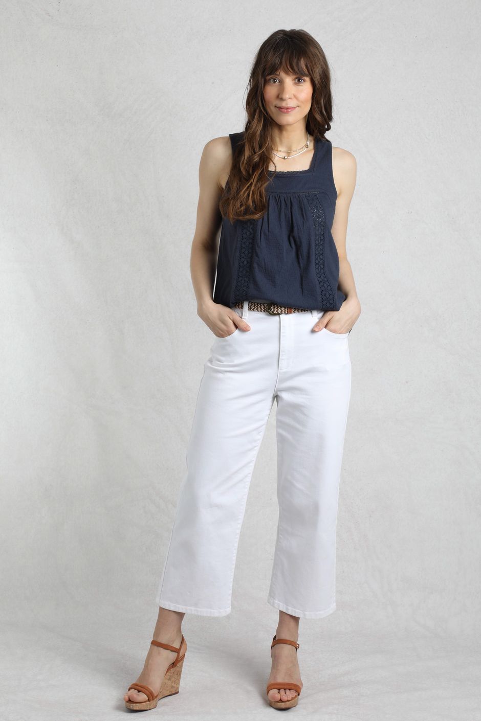 Soulina Wide Leg Cropped Denim Jeans White