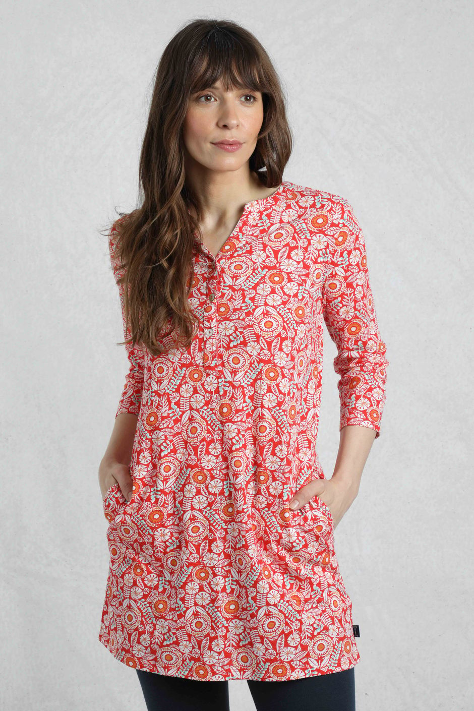 Ava Organic Cotton Printed Slub Tunic  Tango Red