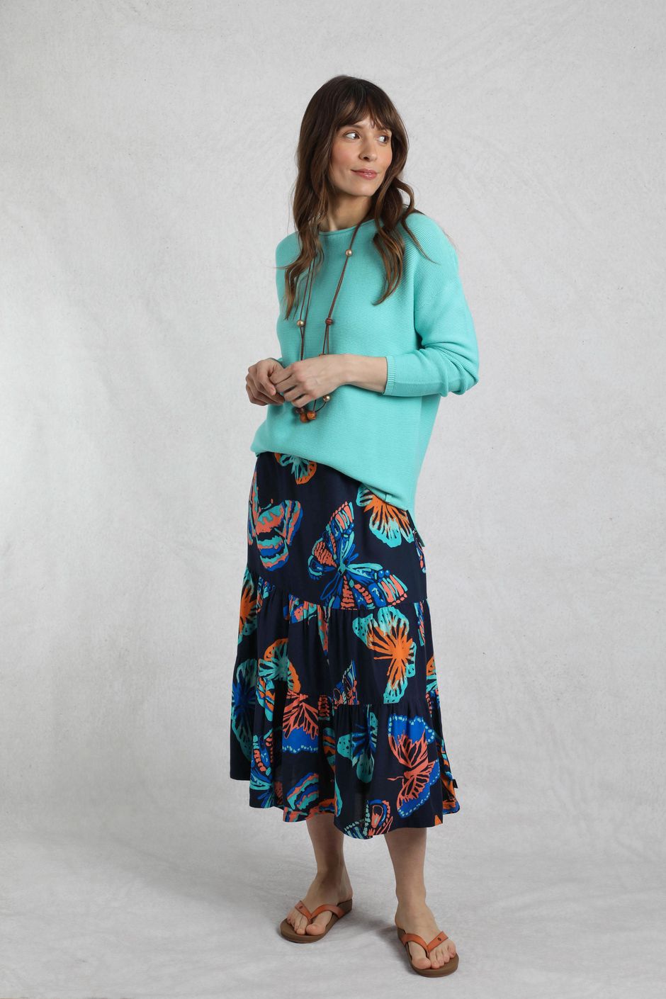 Cassis Lenzing EcoVero™ Printed Viscose Tiered Skirt  Dark Blue