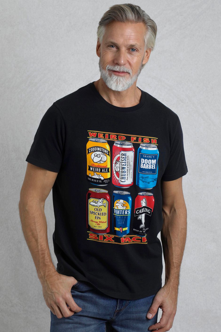 Six Beers Front Print Artist T-Shirt Navy