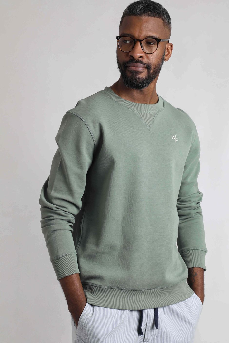 Carlise Organic Cotton Crew Neck Sweatshirt Army Green