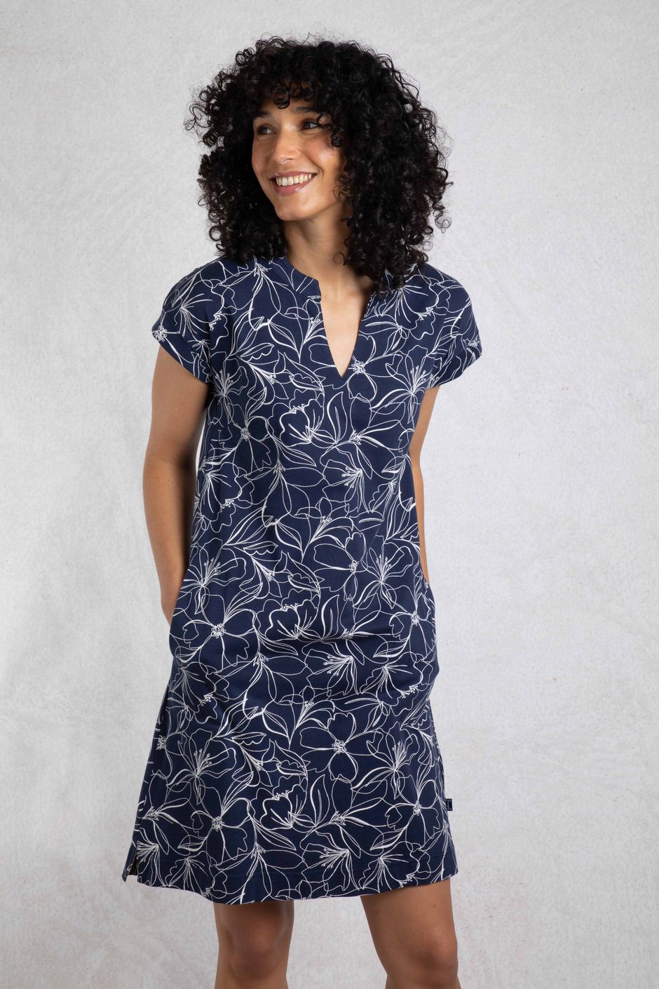 Suffolks Organic Cotton Printed Jersey Dress Dark Navy