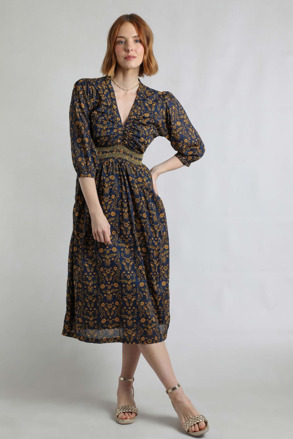 Kerina Organic Cotton Printed Midi Dress Ink