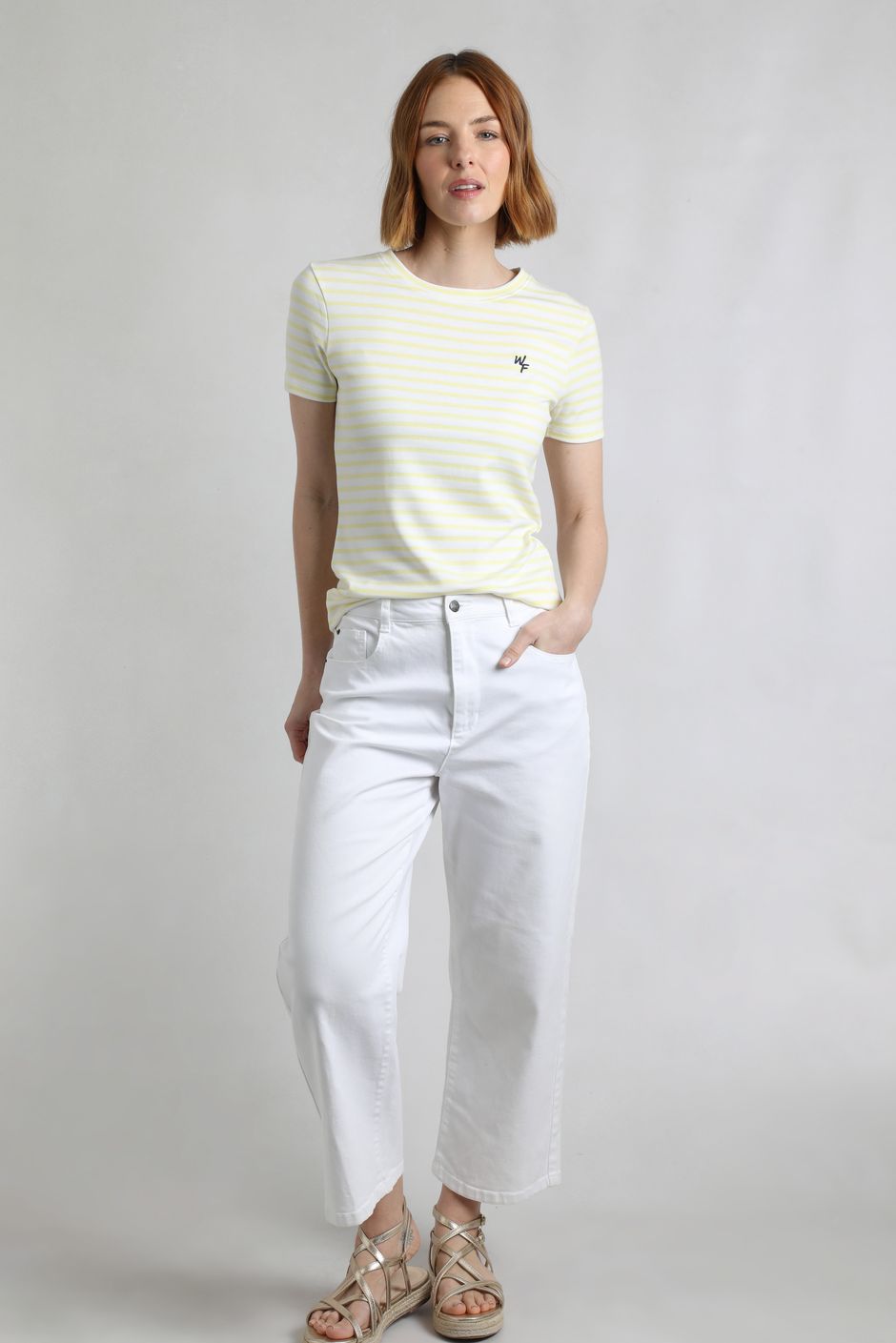 Natalie Organic Cotton Striped Crew Neck T-Shirt Lemon