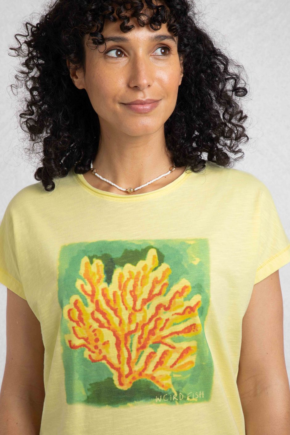 Coral Collage Organic Cotton Front Print T-Shirt Sunshine Yellow