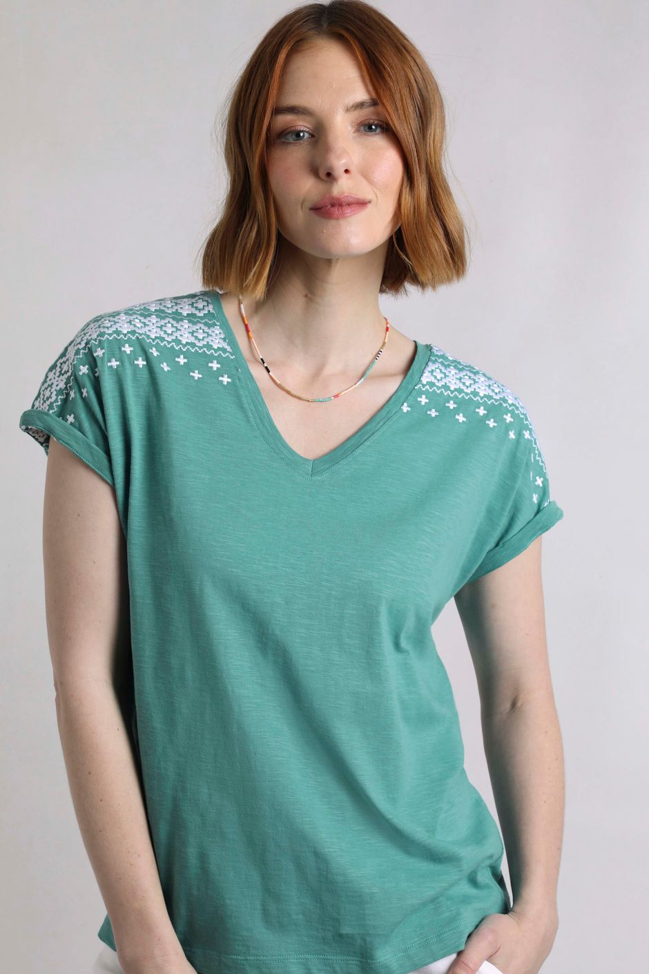 Tildare Organic Cotton Embroidered T-Shirt Viridis
