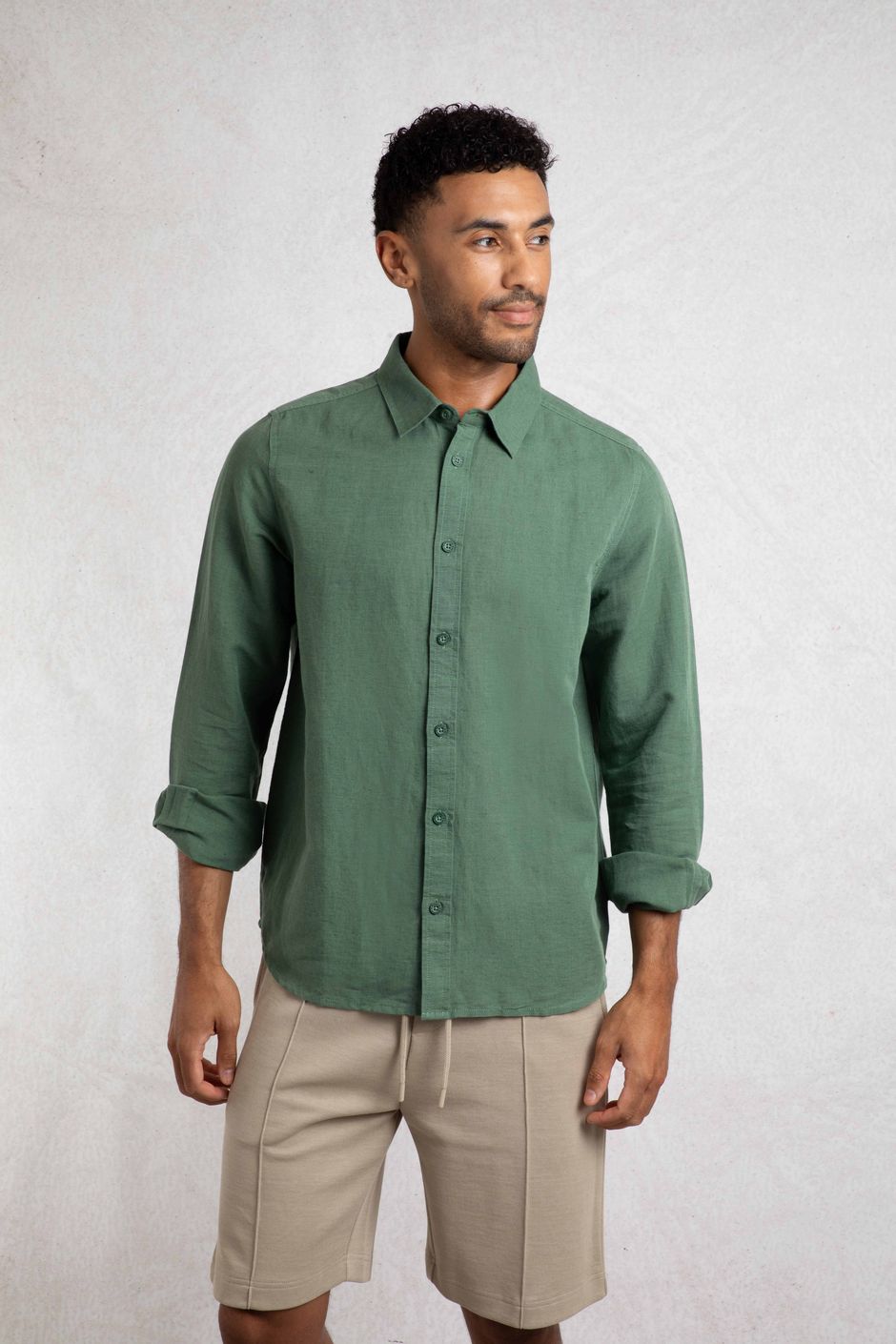 Shaun Linen Rich Long Sleeve Shirt Army Green