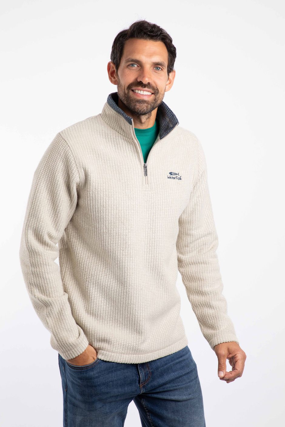 Newark Eco 1/4 Zip Grid Fleece Ecru