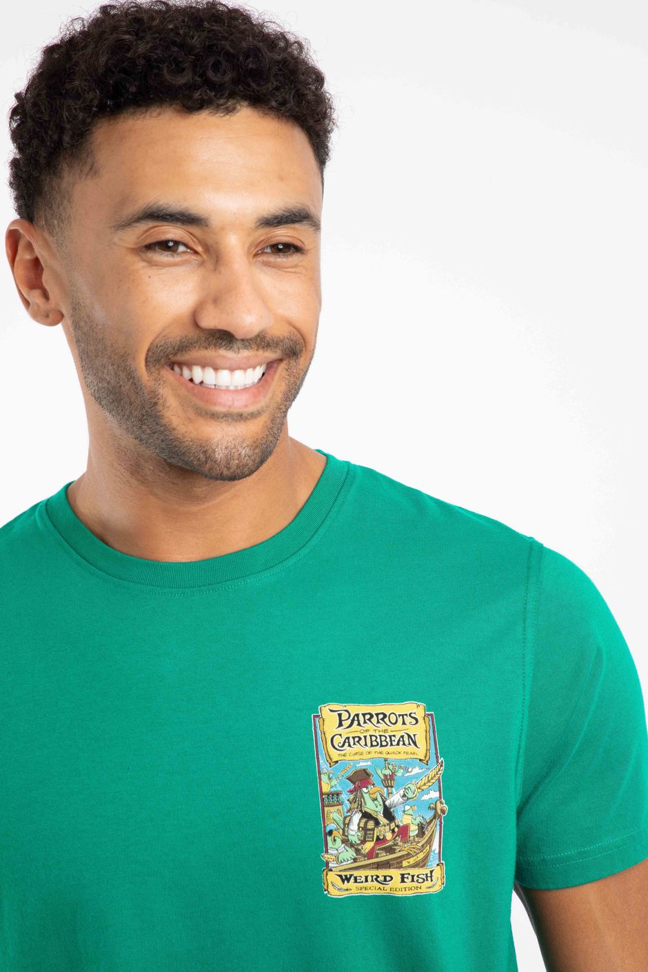 Parrots of the Caribbean Back Print Artist T-Shirt Green Ivy