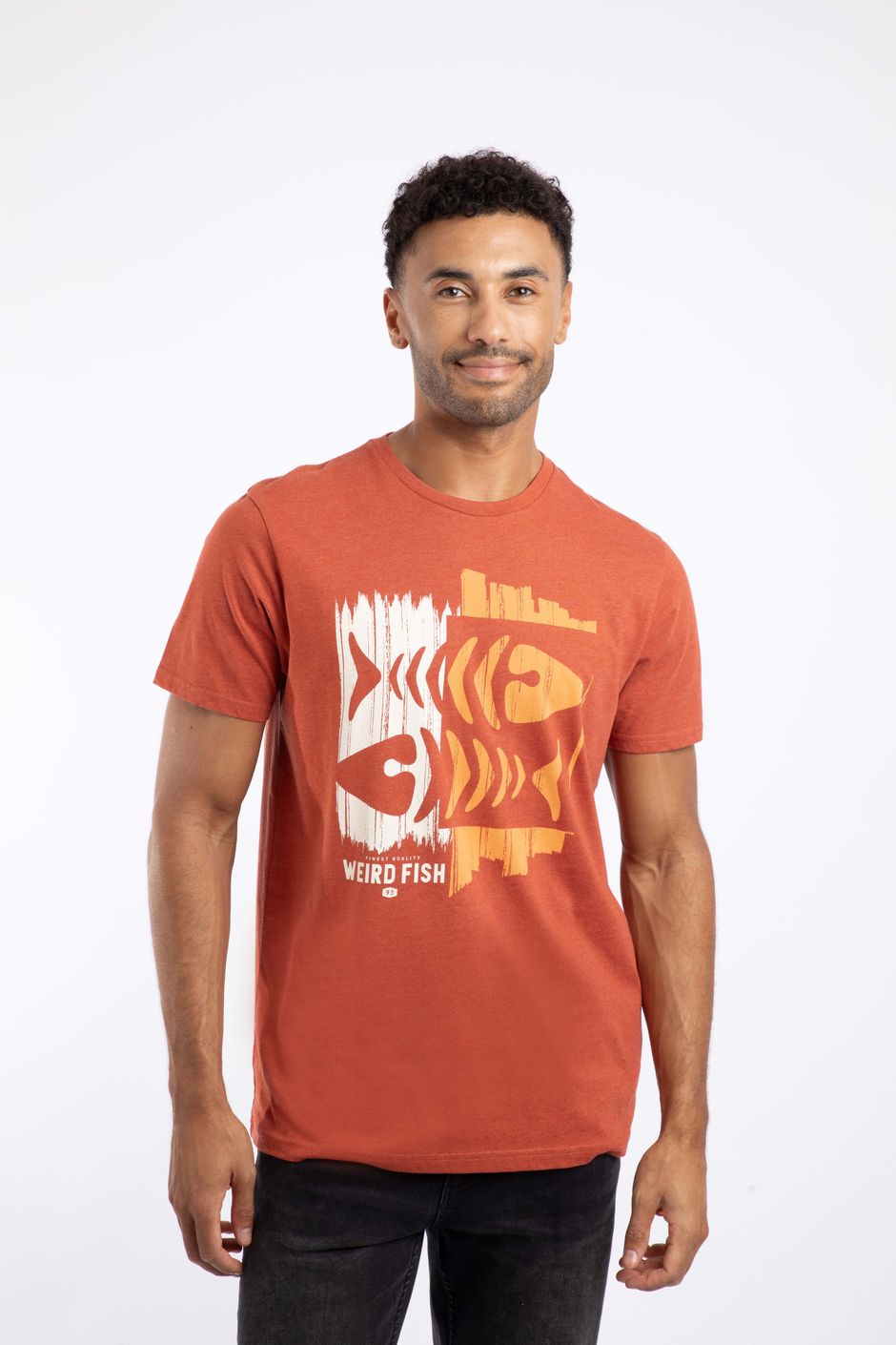 Double Fish Front Print Eco Graphic T-Shirt Rust Leaves