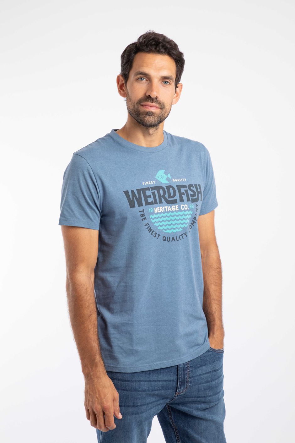 Heritage Surf Front Print Eco Graphic T-Shirt Mid Blue
