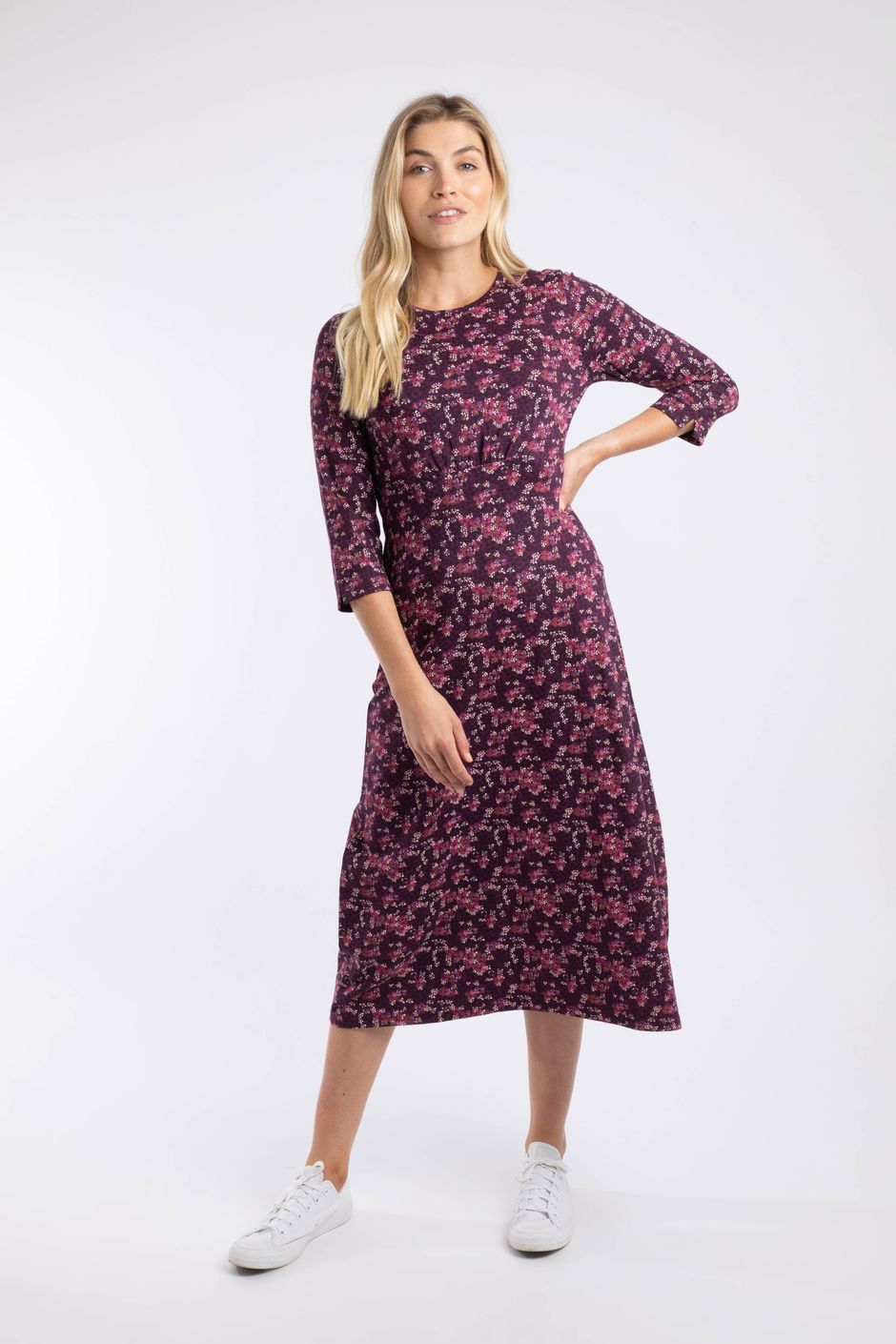 Felicity Organic Cotton Printed Jersey Midi Dress Purple Wine
