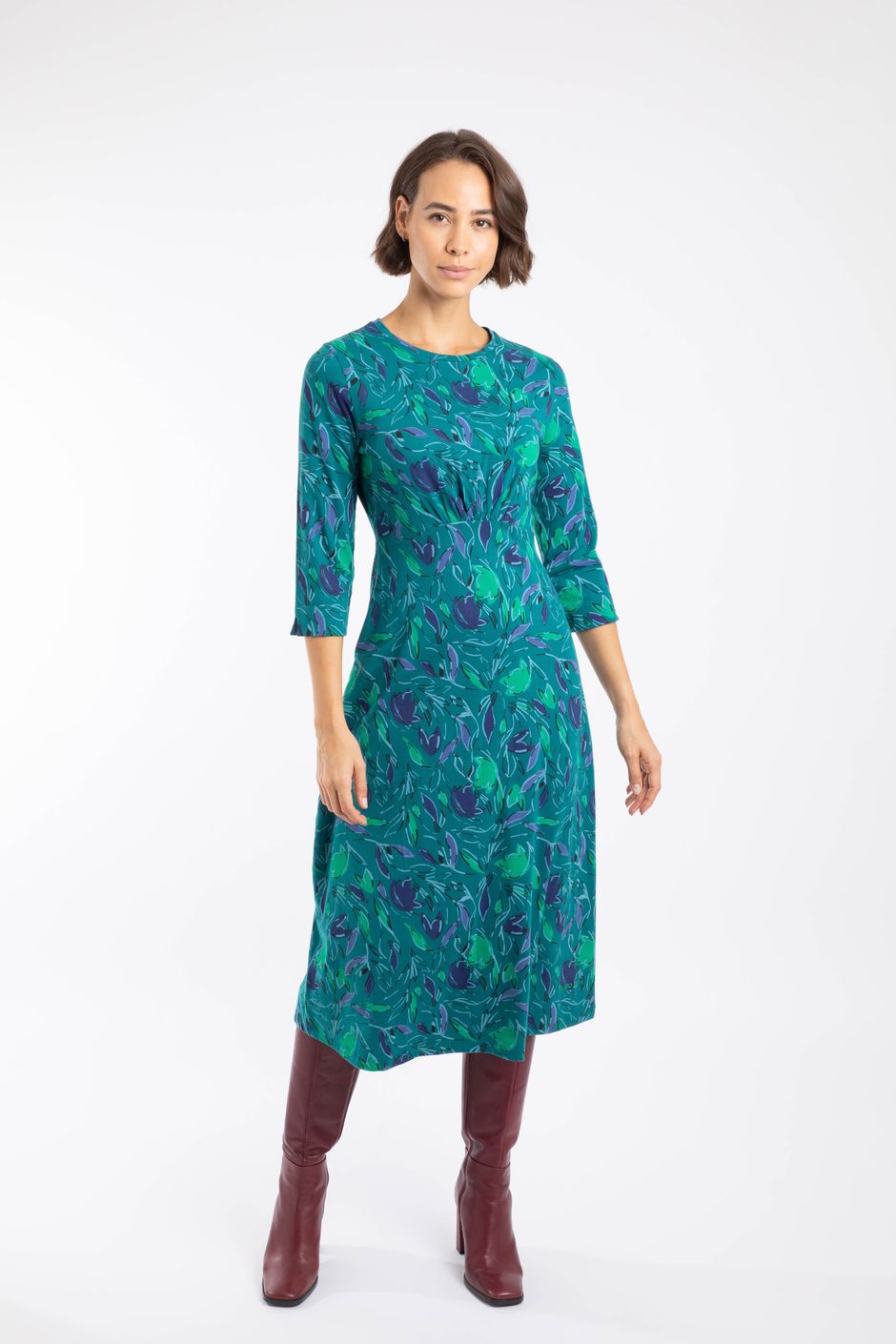 Felicity Organic Cotton Printed Jersey Midi Dress Leaf Green