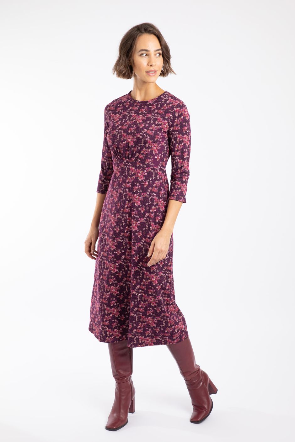Felicity Organic Cotton Printed Jersey Midi Dress Purple Wine