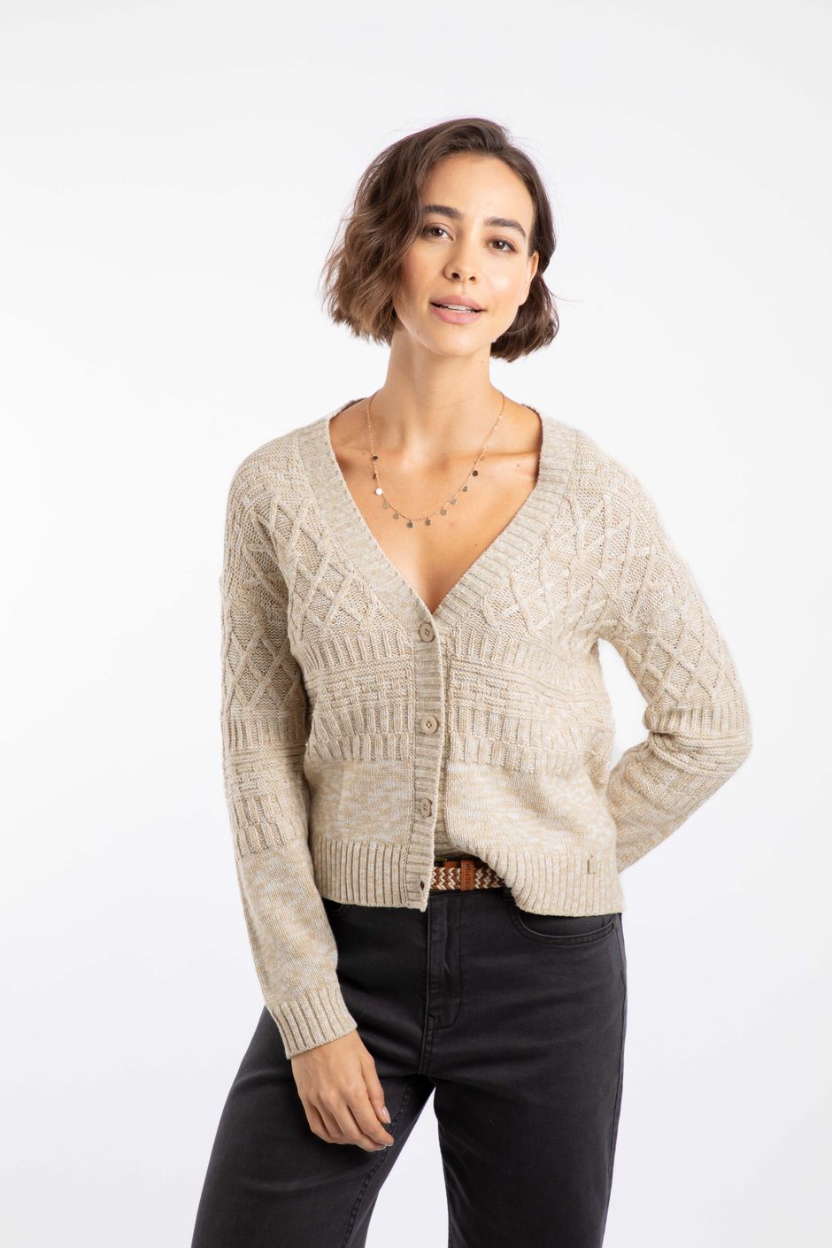 Amiens Mixed Stitch Cardigan Chalk