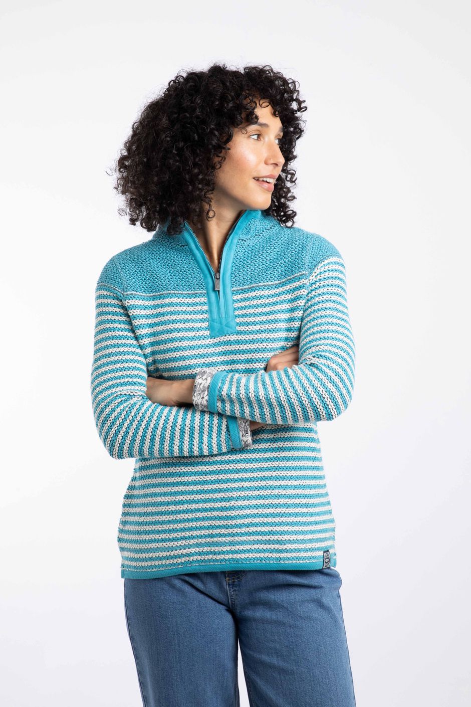 Juliet  1/4 Zip Colour Block Macaroni Adriatic Blue