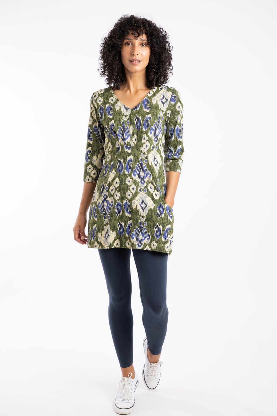 Arielle Printed Jersey 3/4 Sleeve Tunic Artichoke