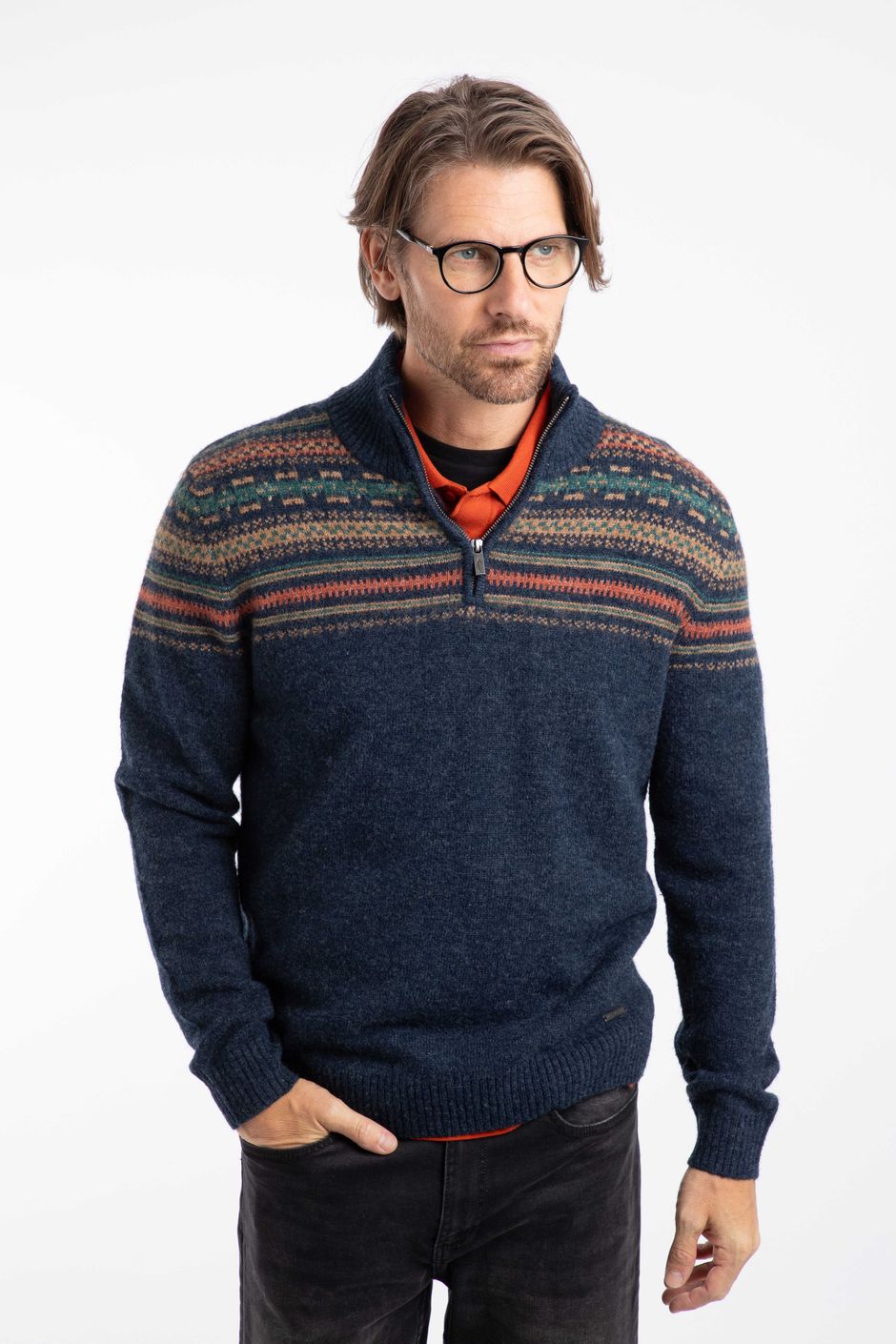 Larner 1/4 Zip Fair Isle Jumper Midnight