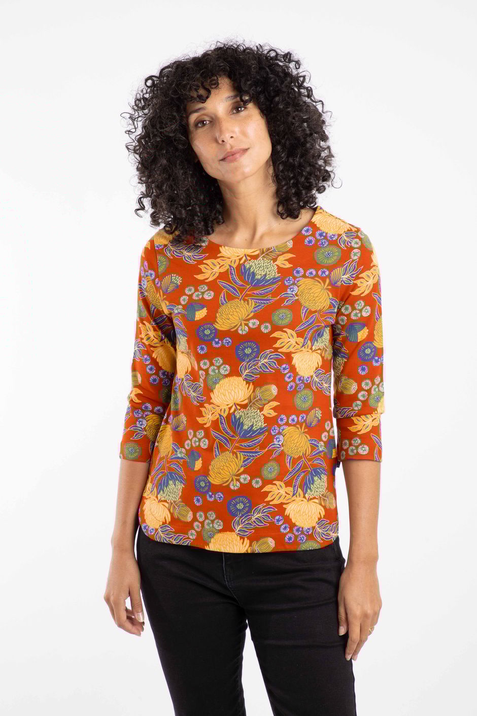 Pinto Printed Jersey T-Shirt Rust Leaves