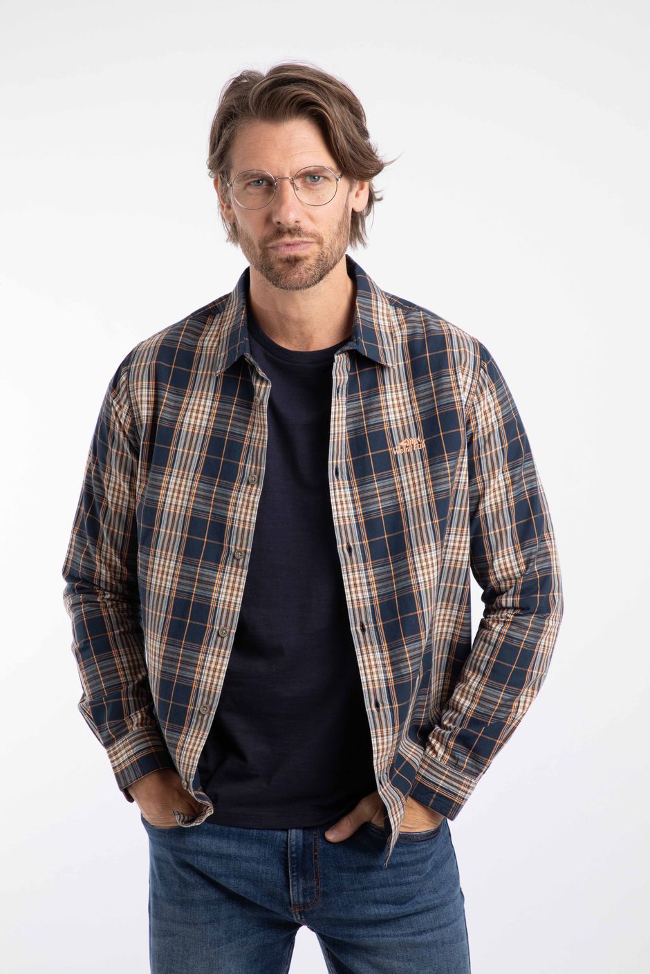 Lando Long Sleeve Check Shirt Navy
