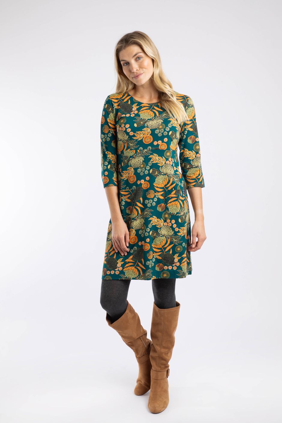 Starshine Organic Cotton Printed Jersey Dress Deep Teal