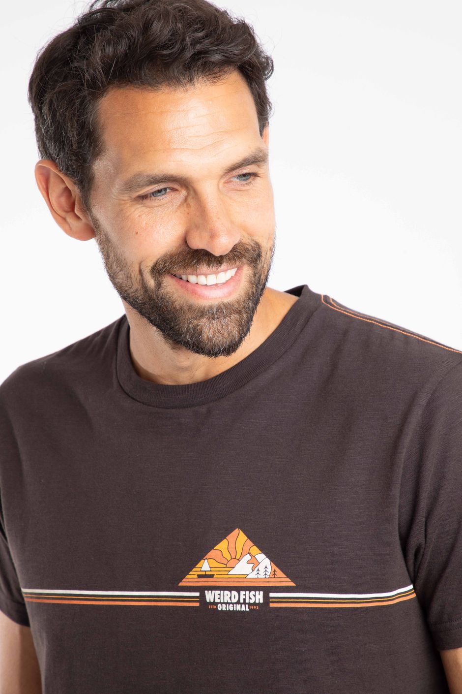 Pyramid Vista Organic Cotton Slub Chest Stripe Graphic Tee Chocolate