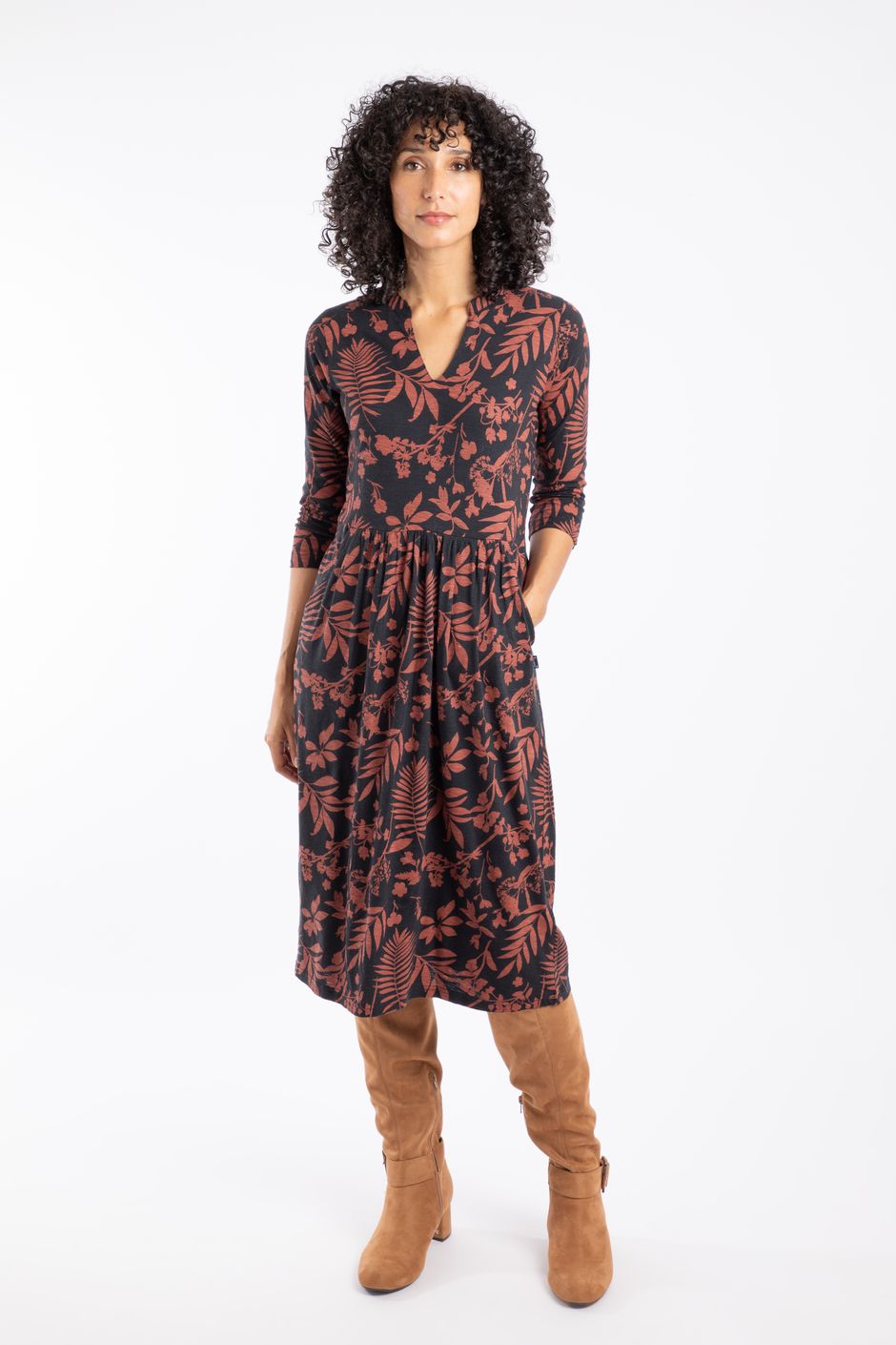 Isolde Printed Jersey Midi Dress Bitter Chocolate