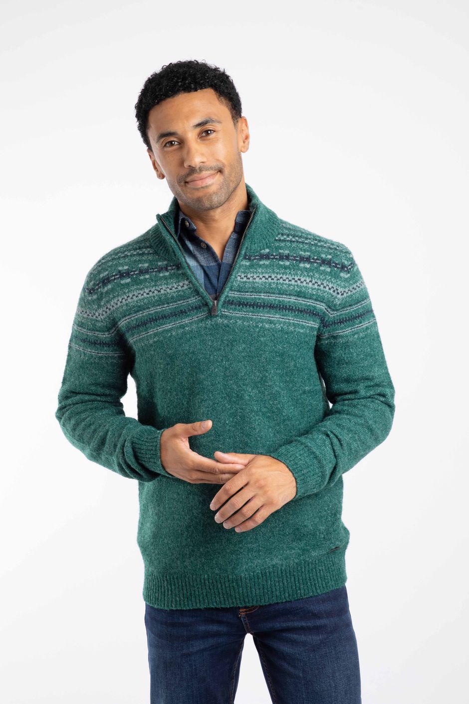 Larner 1/4 Zip Fair Isle Jumper Deep Teal